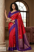 Pink with Purple Pure Kanchipuram Silk Saree - Full Drape View | House Of Paramya