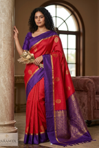 Pink with Purple Pure Kanchipuram Silk Saree | Silk Mark Certified