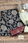 Black Kalamkari Linen Silk Saree with Maroon