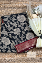 Black Kalamkari Linen Silk Saree with Maroon