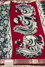 Black Kalamkari Linen Silk Saree with Maroon