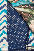 Blue Tie-Dye Linen Silk Saree with Navy Blue