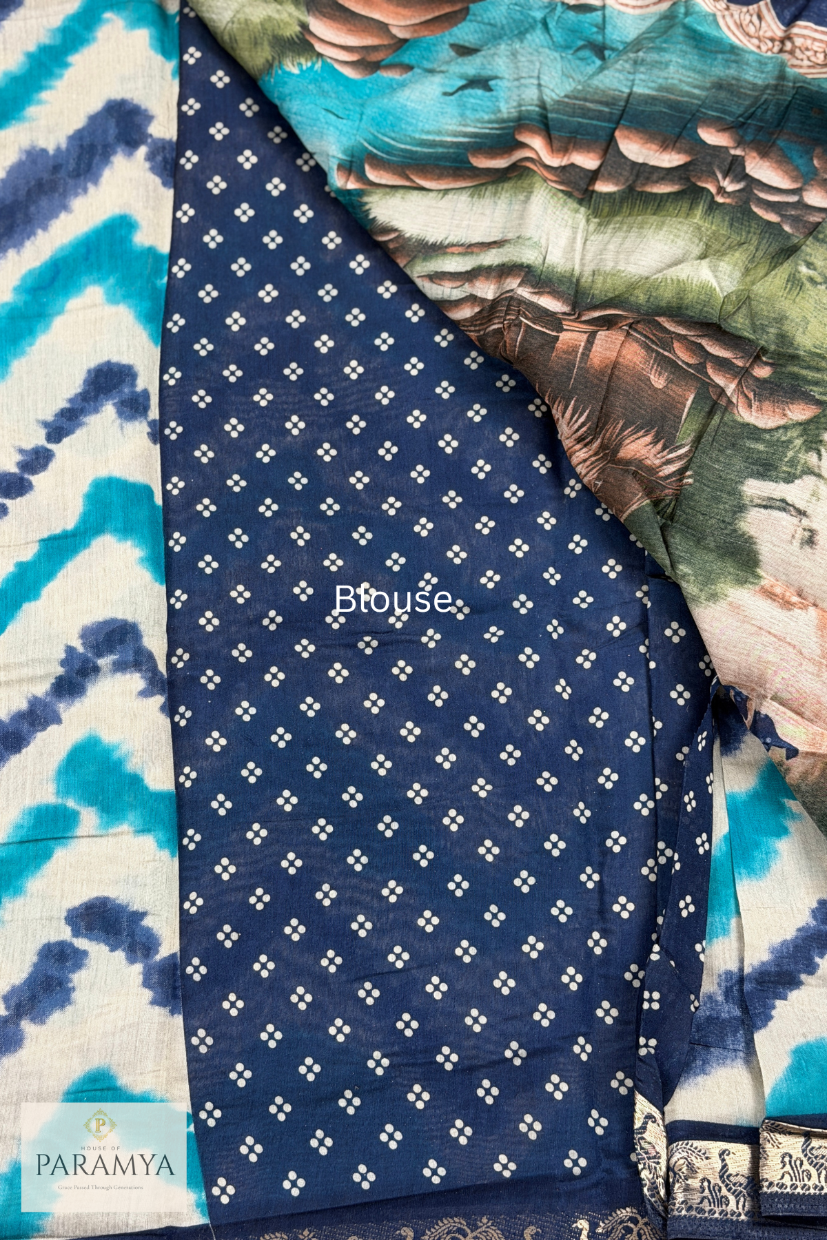 Blue Tie-Dye Linen Silk Saree with Navy Blue