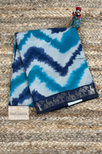 Blue Tie-Dye Linen Silk Saree with Navy Blue