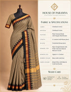 Chettinad Cotton Saree - Khaki Olive with Black Temple Border & Gold Zari