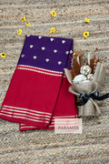 Mysore Crepe Silk Saree in Wine with Floral Motifs & Red Contrast Borders