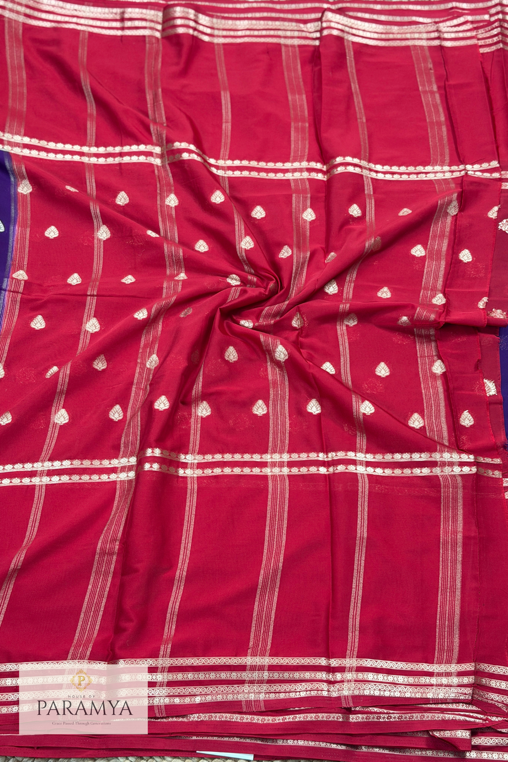 Mysore Crepe Silk Saree in Wine with Floral Motifs & Red Contrast Borders
