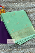 Regal Royal Purple Mysore Silk Saree with Sea Green Contrast Borders & Delicate Bird Motifs