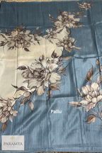 Pure Mysore Silk Saree in Beige and Blue with Floral Print