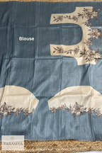 Pure Mysore Silk Saree in Beige and Blue with Floral Print