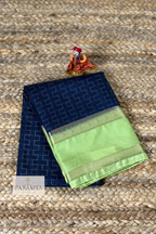 Royal Navy Blue Mysore Silk Saree with Pistachio Green