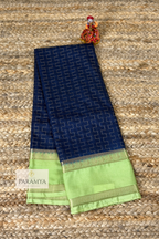Royal Navy Blue Mysore Silk Saree with Pistachio Green