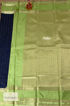 Royal Navy Blue Mysore Silk Saree with Pistachio Green