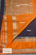Premium Mysore Silk Saree in Brown & Rust Orange with Silver Zari Mango Motif Border