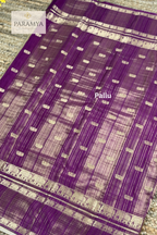 Mysore Crape Silk Saree in Beige and Purple with Elephant Motifs