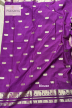 Mysore Crape Silk Saree in Beige and Purple with Elephant Motifs