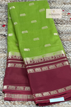 Elegant Moss Green & Brown Mysore Silk Saree – A Timeless Heritage Weave