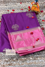 Royal Purple Mysore Silk Saree with Gandaberunda Motifs & Temple Border