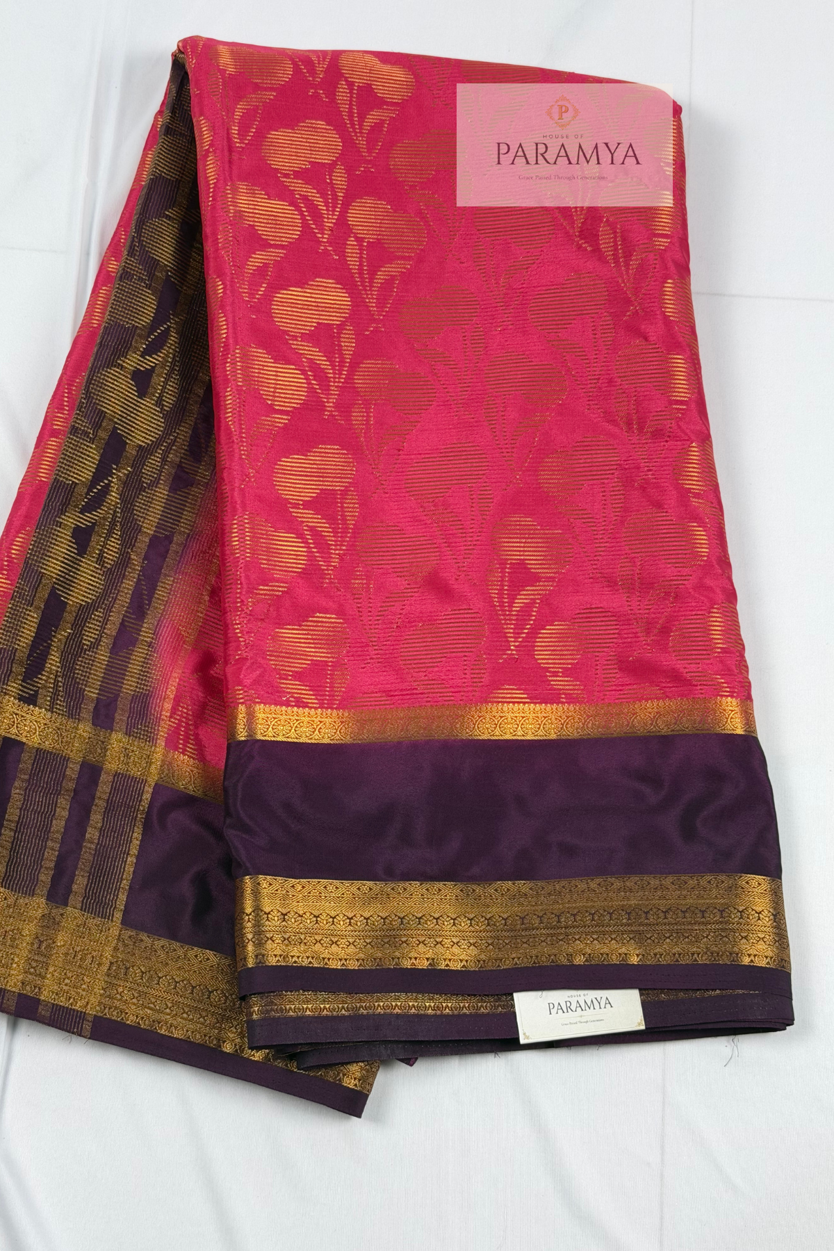 Royal Rani Pink & Purple Mysore Silk Saree with Gold Zari Weave