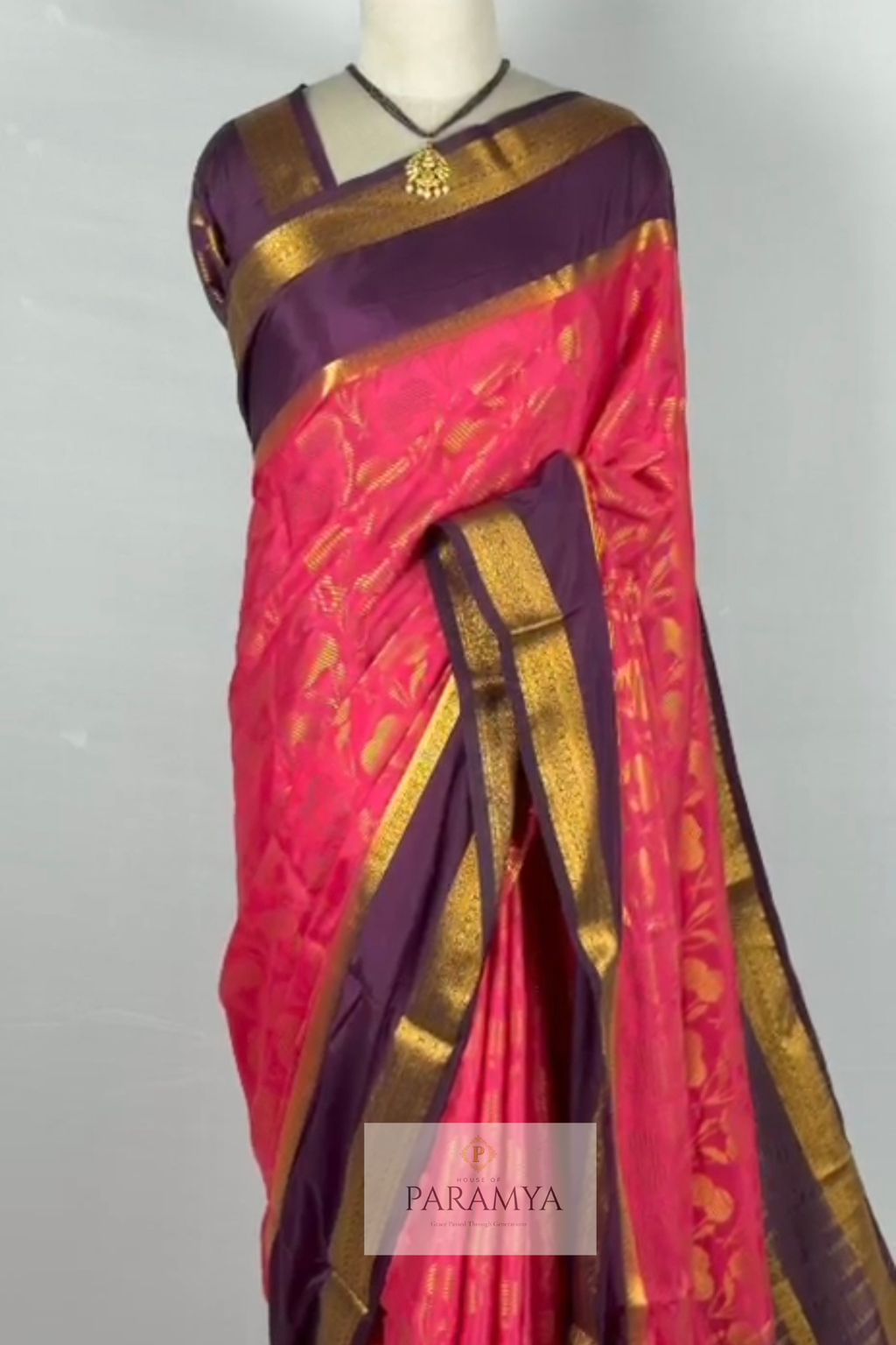 Royal Rani Pink & Purple Mysore Silk Saree with Gold Zari Weave