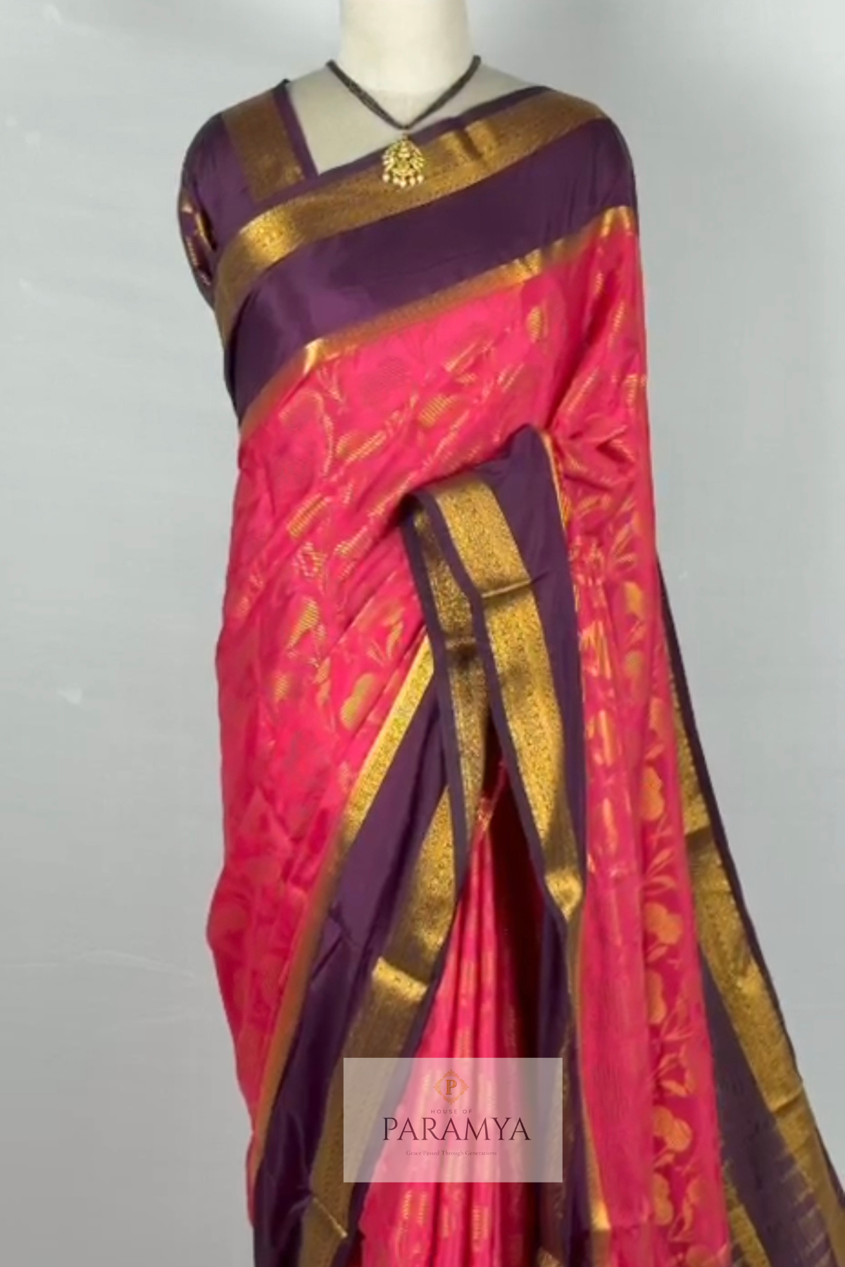 Royal Rani Pink & Purple Mysore Silk Saree with Gold Zari Weave
