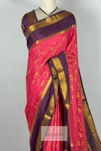 Royal Rani Pink & Purple Mysore Silk Saree - Drape View | House Of Paramya