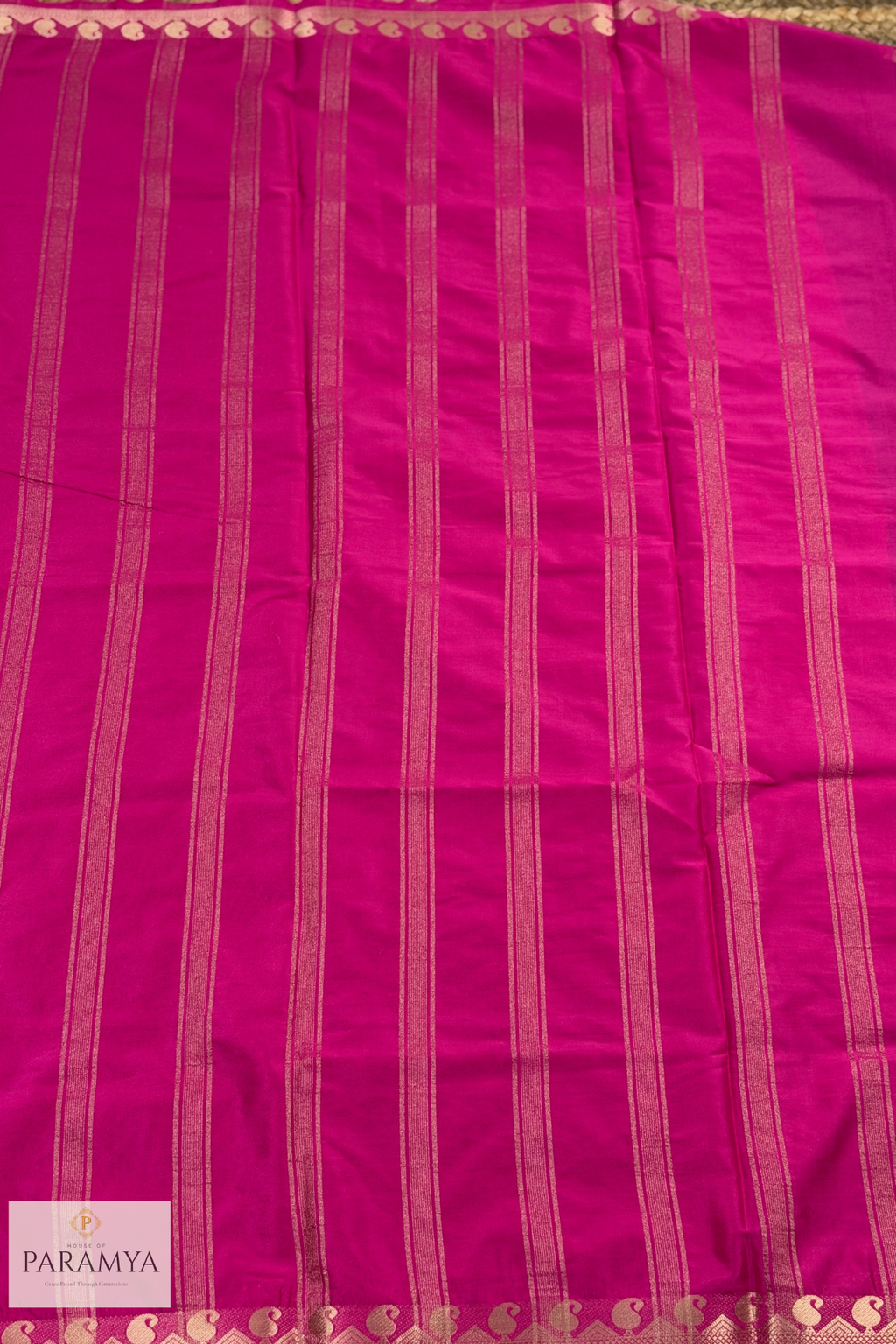 Purple Mysore Silk Saree with Pink Peacock Zari Border