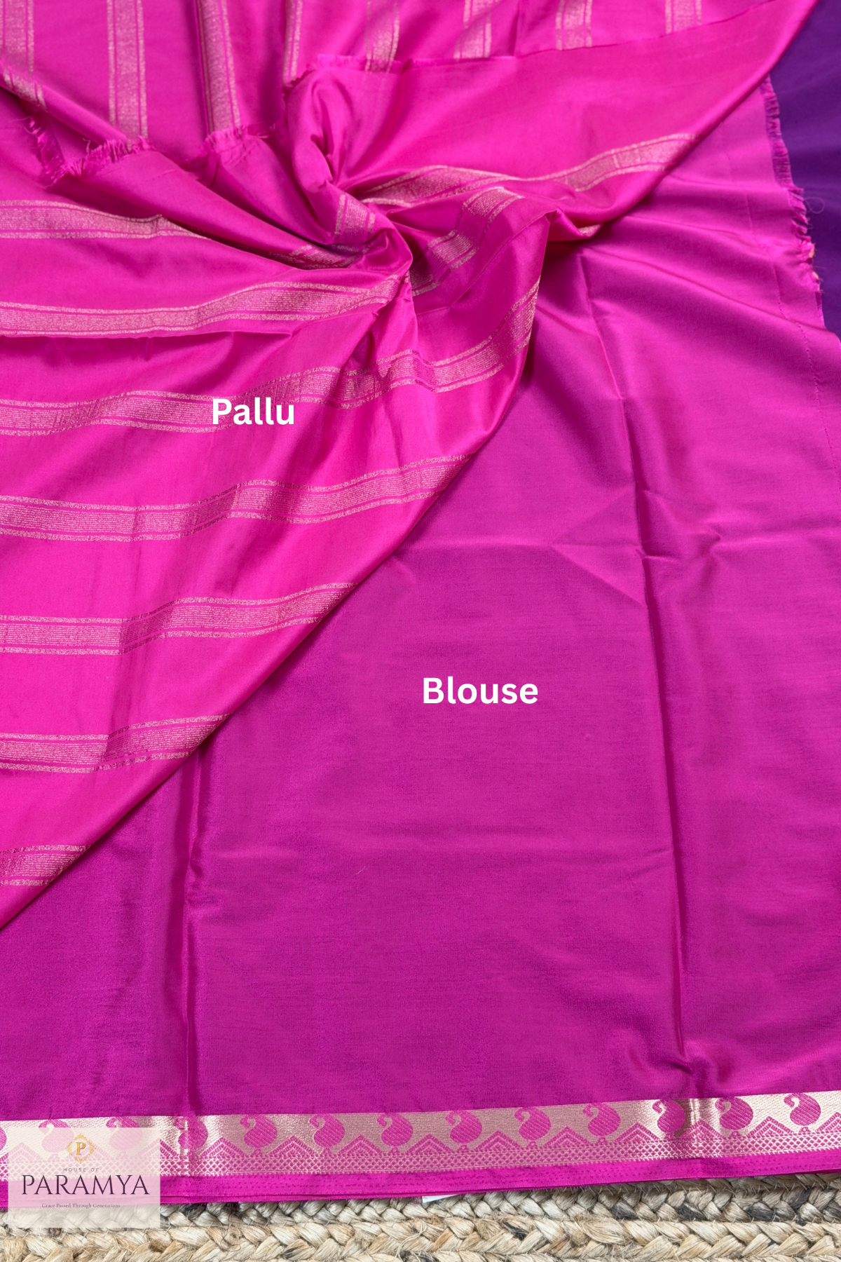 Purple Mysore Silk Saree with Pink Peacock Zari Border