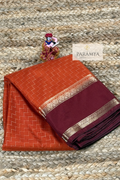 Premium Mysore Silk Saree in Rust Orange & Deep Brown border