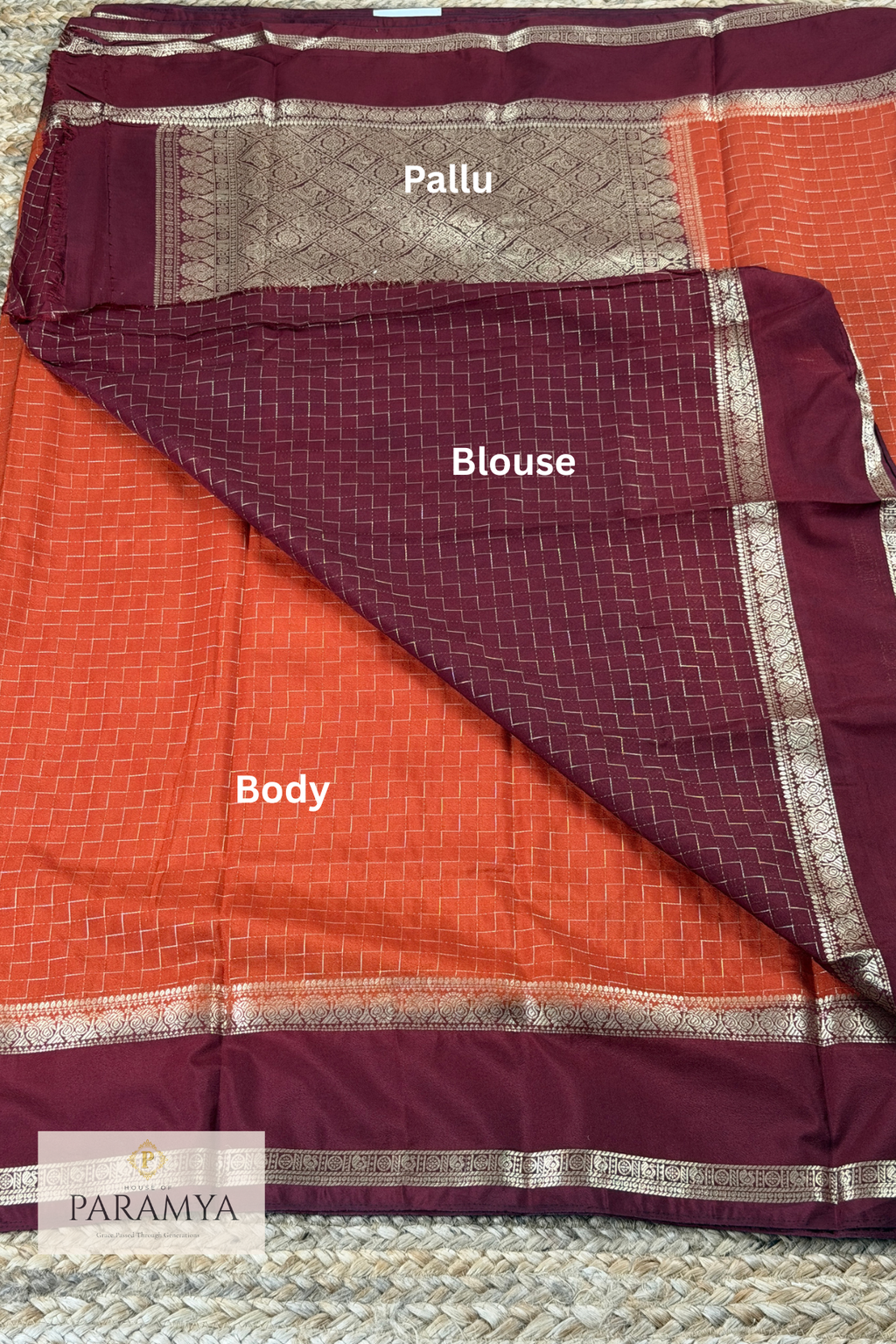 Premium Mysore Silk Saree in Rust Orange & Deep Brown border