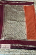 Premium Mysore Silk Saree in Rust Orange & Deep Brown border