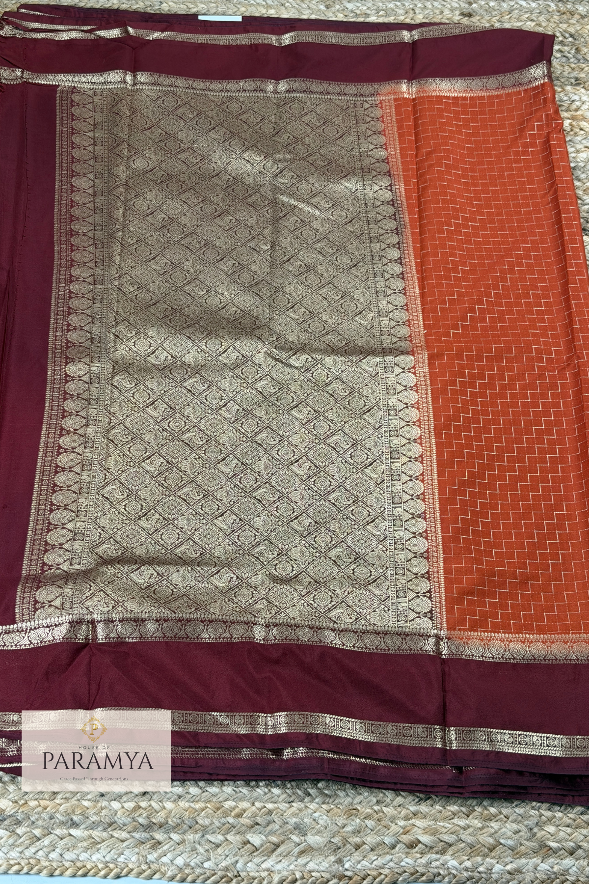 Premium Mysore Silk Saree in Rust Orange & Deep Brown border