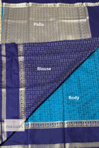 Azure Blue Mysore Silk Saree with Silver Zari Border & Royal Blue