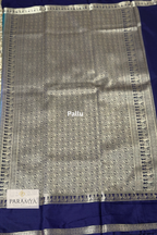 Azure Blue Mysore Silk Saree with Silver Zari Border & Royal Blue