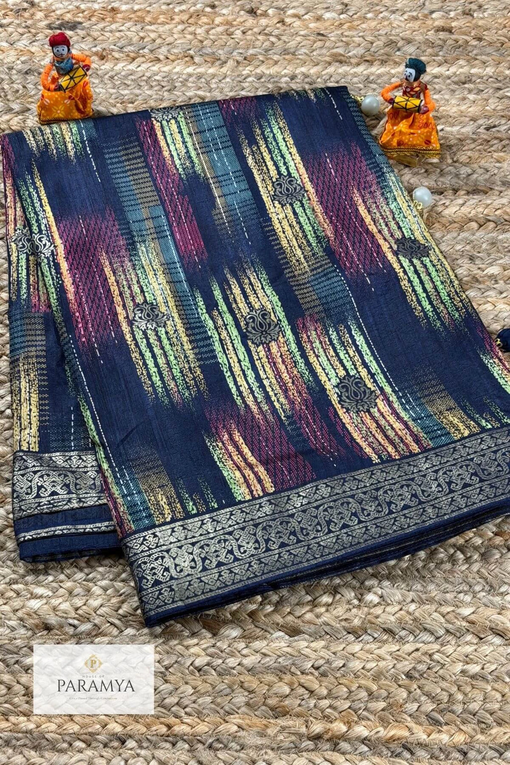 Sambalpuri silk saree with multicolor Ikat print Close Up view | House Of Paramya