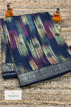 Sambalpuri silk saree with multicolor Ikat print Close Up view | House Of Paramya