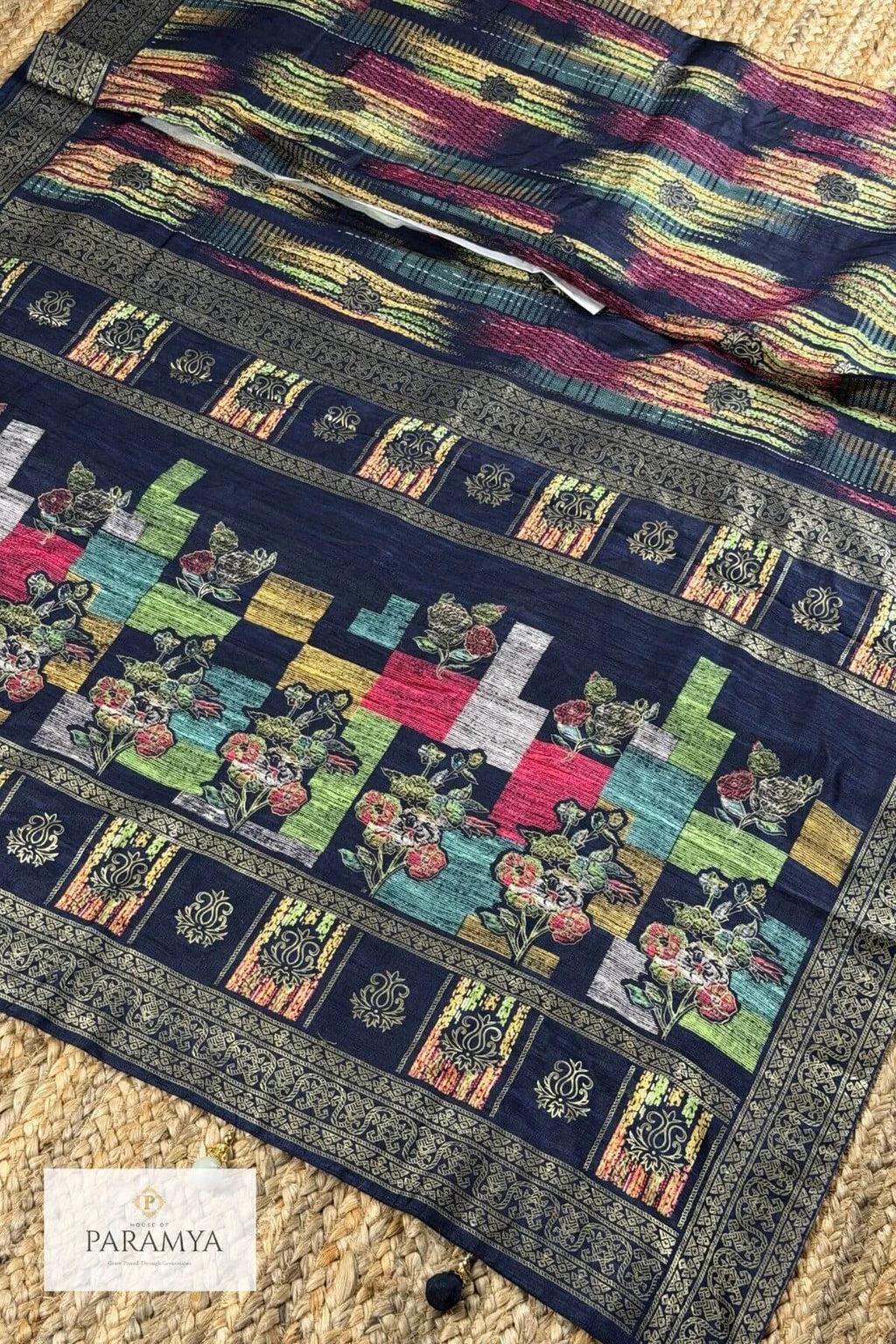 Sambalpuri silk saree with multicolor Ikat print Pallu View | House Of Paramya