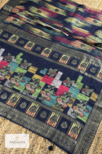 Sambalpuri silk saree with multicolor Ikat print Pallu View | House Of Paramya