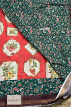 Peach and Green Kalamkari Printed Saree
