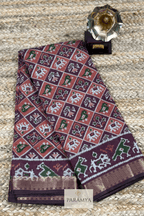 Brown Pen Kalamkari Saree  view — pen kalamkari motifs with contrast border | House of Paramya
