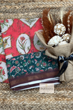 Peach and Green Kalamkari Printed Saree