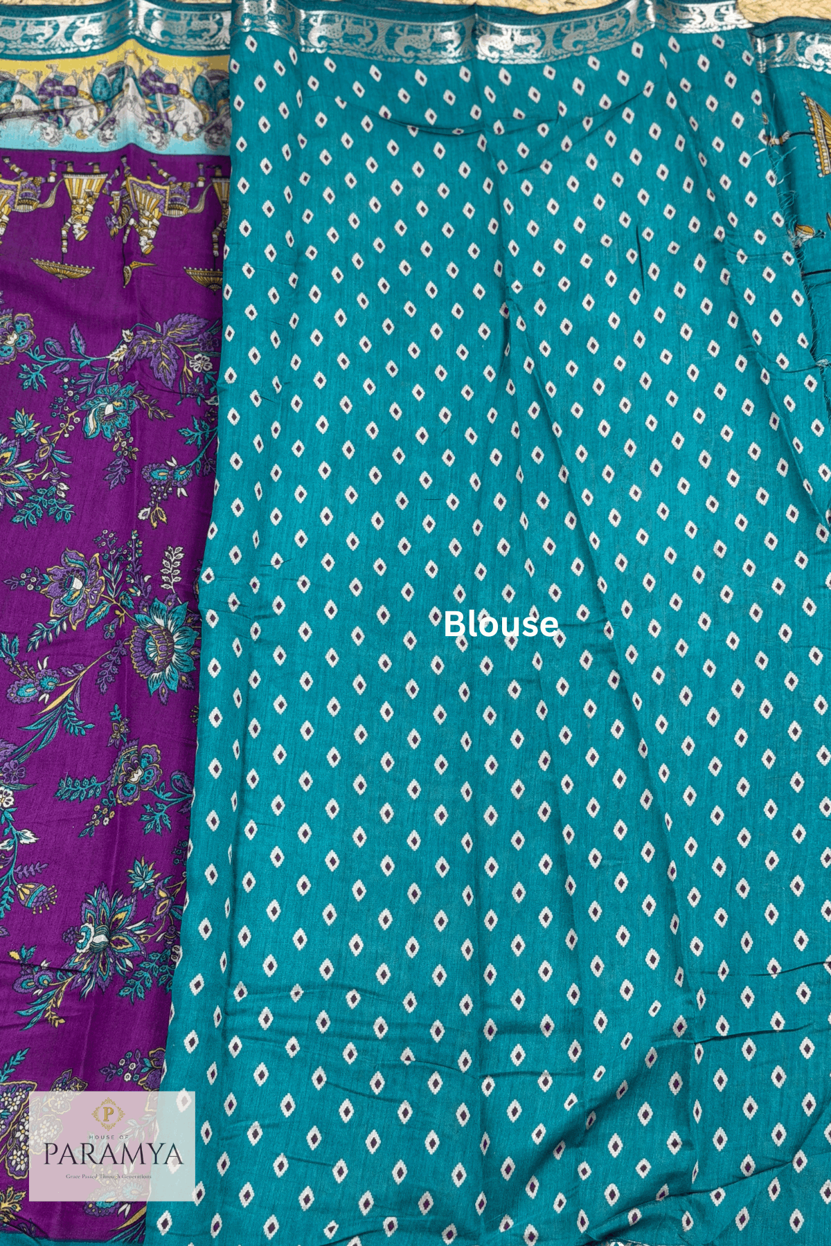 Purple Pen Kalamkari Saree motif Blouse details — hand-painted pen kalamkari design detail | House of Paramya