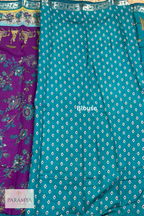 Purple Pen Kalamkari Saree with Teal Zari Border