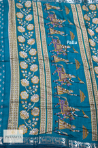 Purple Pen Kalamkari Saree with Teal Zari Border