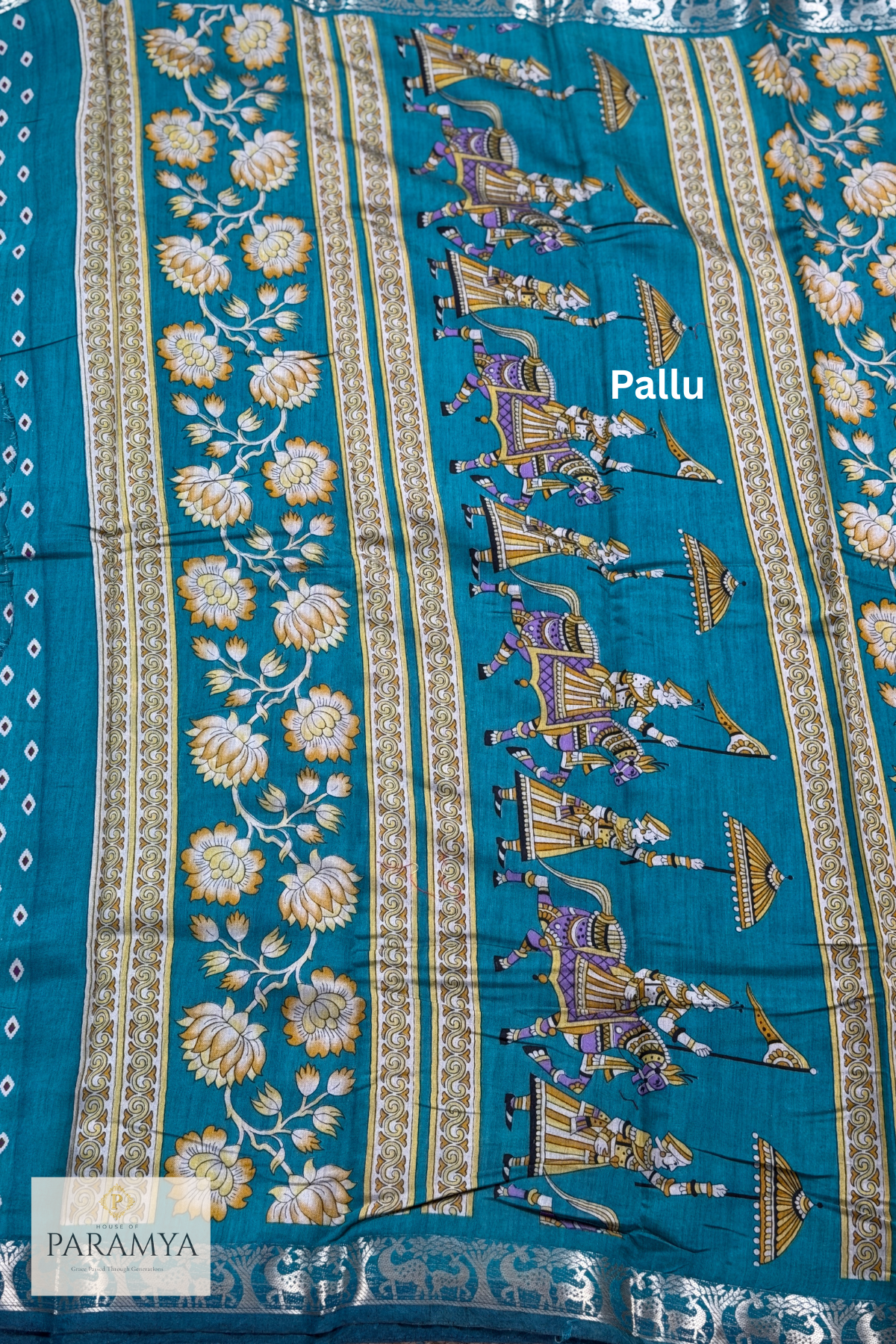 Purple Pen Kalamkari Saree with Teal Zari Border