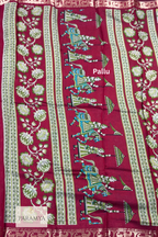 Mustard Yellow Pen Kalamkari Saree with Maroon Zari Border