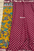 Mustard Yellow Kalamkari Saree border blouse detailing — maroon and gold zari border detail | House of Paramya