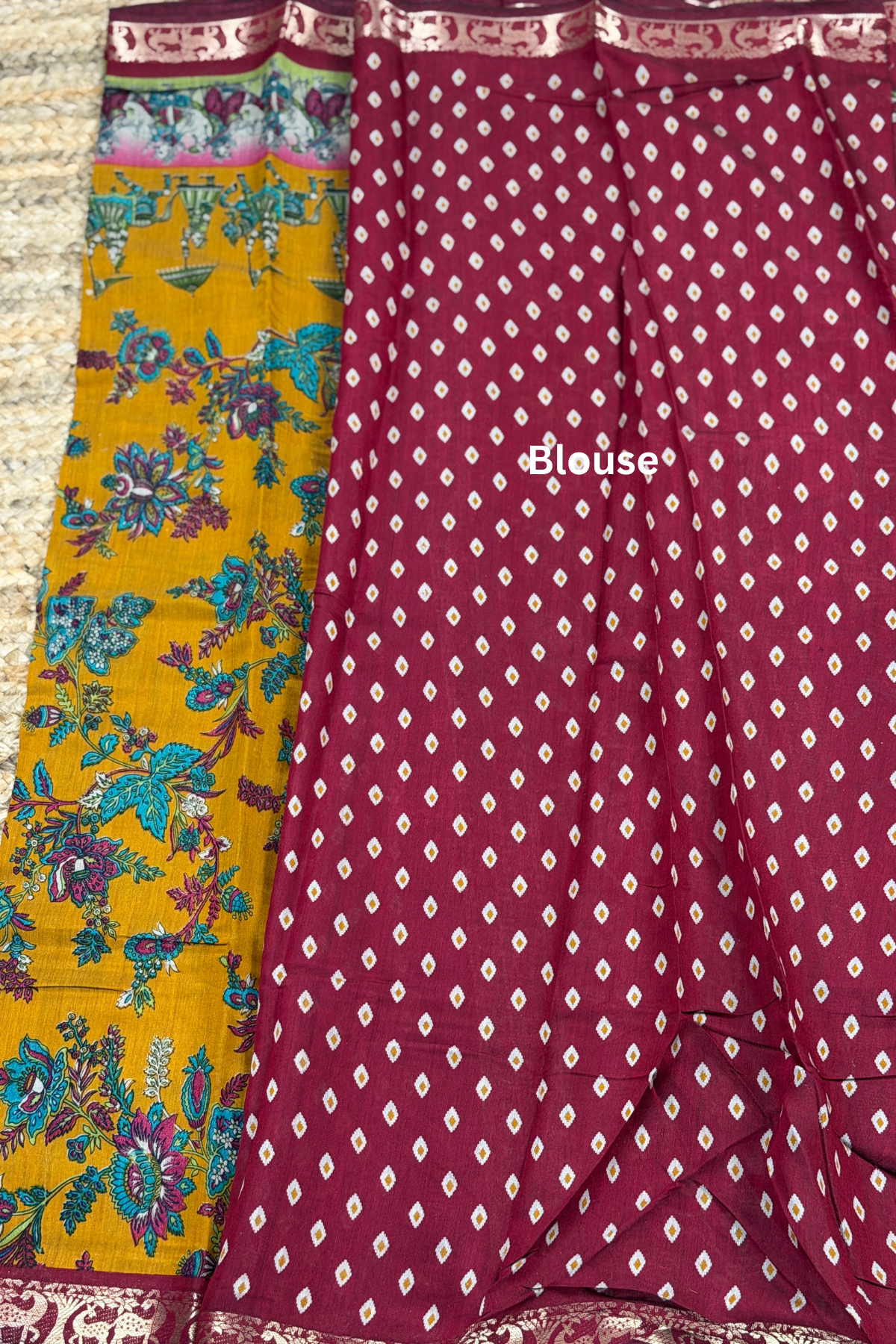 Mustard Yellow Pen Kalamkari Saree with Maroon Zari Border