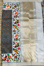 Black Silk Saree with Digital Patola Print & Silver Zari Border