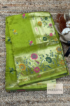 Parrot green Paithani silk saree - Neatly Folded and Packed— House of Paramya